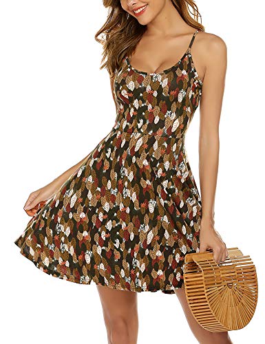 UNibelle Vestidos Floral Mujer Verano Elegantes Vestidos de Playa Sexy Fiesta Casual Marrón S