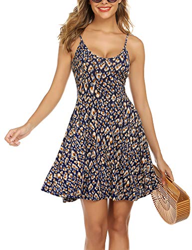 UNibelle Vestidos Mujer Verano Sin Mangas Falda Floral Corto Casual Sexy Dress Azul M