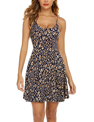 UNibelle Vestidos Mujer Verano Sin Mangas Falda Floral Corto Casual Sexy Dress Azul M