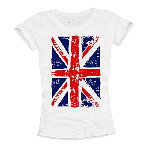 Union Jack - Camiseta con Bandera de Inglesa para Mujer - Blanca L