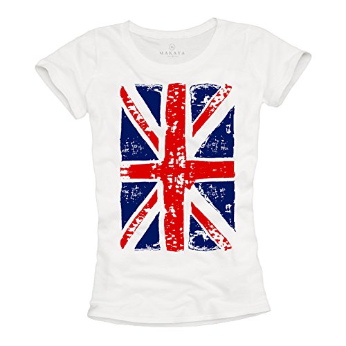 Union Jack - Camiseta con Bandera de Inglesa para Mujer - Blanca L