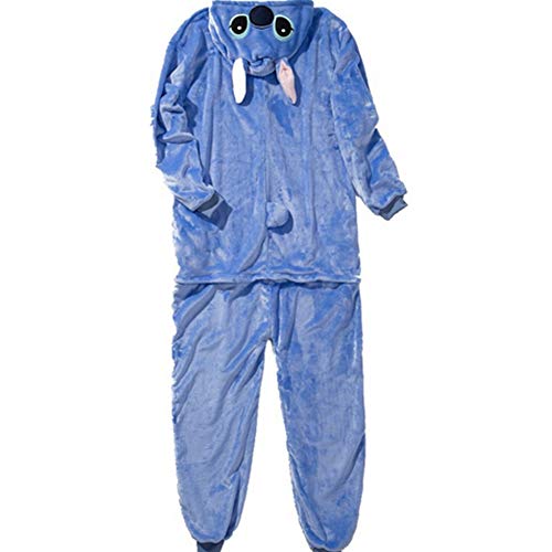 Unisex Cálido Pijamas para Adultos Cosplay Animales de Vestuario Ropa de Dormir (XL-para Altura:175-183cm, Blue Stich)
