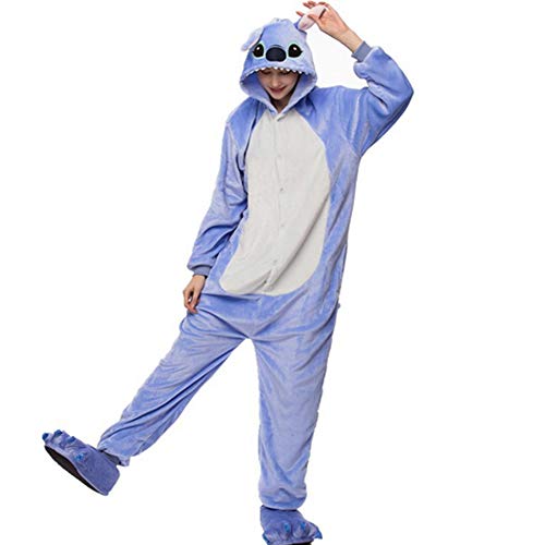 Unisex Cálido Pijamas para Adultos Cosplay Animales de Vestuario Ropa de Dormir (XL-para Altura:175-183cm, Blue Stich)
