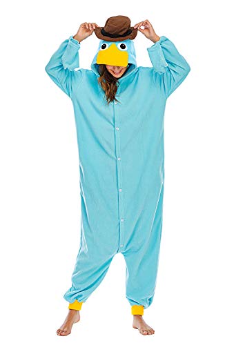 Unisexo Adulto Animal Pijama Cosplay Disfraz con Capucha Onesies Kigurumi Pyjama Homewear Mamelucos Ropa De Dormir para Carnaval Halloween,LTY117,Ornitorrinco,L