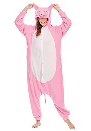 Unisexo Adulto Animal Pijama Cosplay Disfraz con Capucha Onesies Kigurumi Pyjama Homewear Mamelucos Ropa De Dormir para Carnaval Halloween,LTY53,Cerdo,M