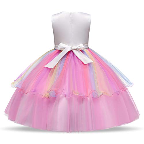 URAQT Disfraz de Unicornio, Vestido de Princesa Unicornio para Niñas, Vestido Elegante con Collar/Diadema para Cumpleaños/Cosplay/Boda, Edad 2-10 Años (Rosado, 3-4 años)