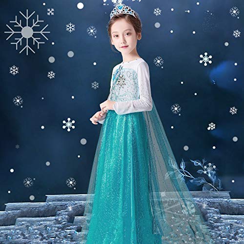 URAQT Vestido de Elsa, Disfraz de Princesa Elsa con Varita Corona Accesorios, Vestido de Cosplay de Niñas para Carnaval, Halloween y la Fiesta de Cumpleaños