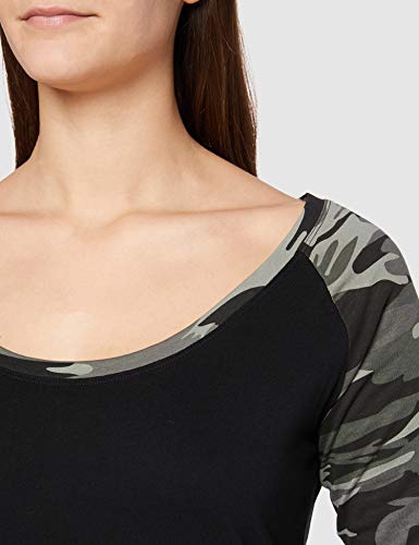 Urban Classics Ladies 3/4 Contrast Raglan tee Camiseta, Negro/Camuflaje, XS para Mujer