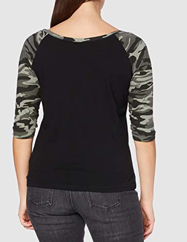 Urban Classics Ladies 3/4 Contrast Raglan tee Camiseta, Negro/Camuflaje, XS para Mujer