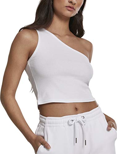 Urban Classics Ladies Cropped Asymmetric Top Camiseta Deportiva de Tirantes, Blanco (White 00220), Medium para Mujer