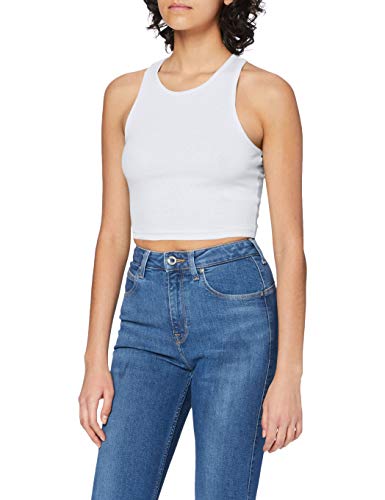 Urban Classics Ladies Cropped Rib Top Camiseta sin Mangas, Blanco (White 220), XS para Mujer