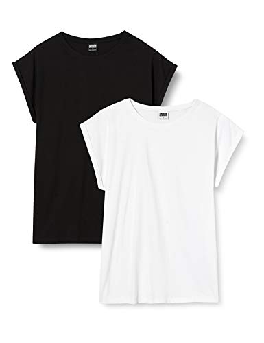 Urban Classics Ladies Extended Shoulder tee 2-Pack Camiseta, Black/White, L (Pack de 2) para Mujer