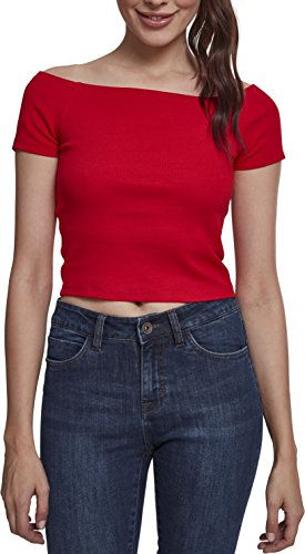 Urban Classics Ladies Off Shoulder Rib tee Camiseta, Rojo (Fire Red), XS para Mujer