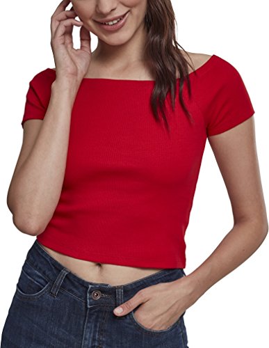 Urban Classics Ladies Off Shoulder Rib tee Camiseta, Rojo (Fire Red), XS para Mujer