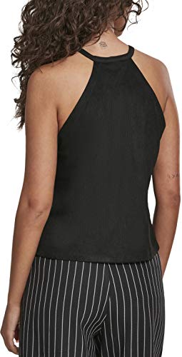 Urban Classics Ladies Peached Rib Neckholder Tank Camiseta Deportiva de Tirantes, Negro (Black 00007), L para Mujer