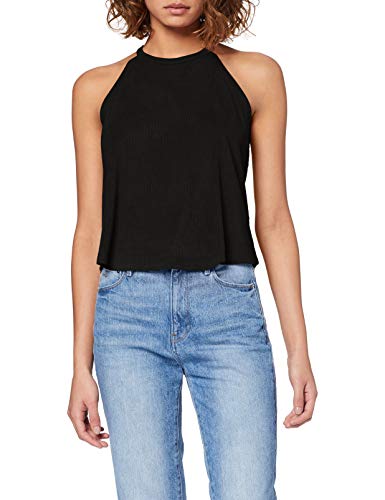 Urban Classics Ladies Peached Rib Neckholder Tank Camiseta Deportiva de Tirantes, Negro (Black 00007), L para Mujer