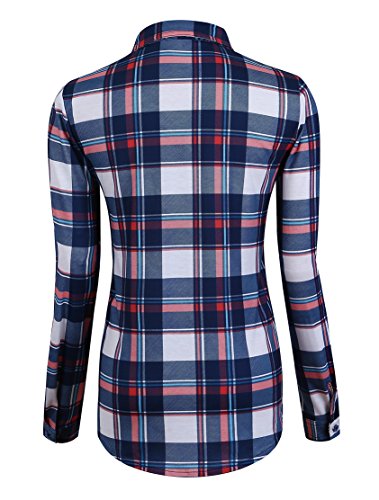 Urban GoCo Camisas Clásica de Mangas Largas y de Tartan con Botones Abajo para Mujeres (XL, 1)