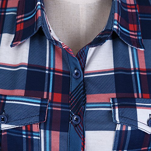 Urban GoCo Camisas Clásica de Mangas Largas y de Tartan con Botones Abajo para Mujeres (XL, 1)