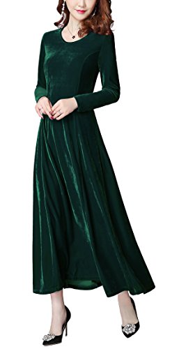 Urban GoCo Mujeres Elegante Vestidos Terciopelo Largo Vestido Manga Larga Maxi Vestidos para Cóctel Fiesta Verde S