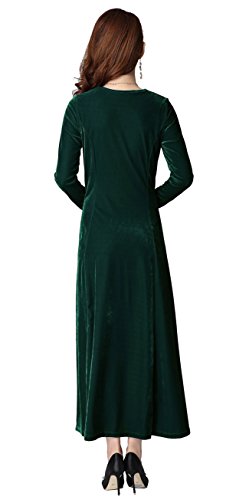 Urban GoCo Mujeres Elegante Vestidos Terciopelo Largo Vestido Manga Larga Maxi Vestidos para Cóctel Fiesta Verde S