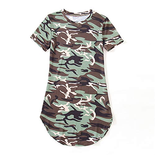 Usmley Verano Familia Madre e Hija Mini Vestido de Cuello Redondo Manga Corta Dobladillo Camuflaje Impresa Casual Falda de Playa