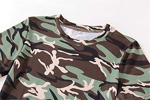 Usmley Verano Familia Madre e Hija Mini Vestido de Cuello Redondo Manga Corta Dobladillo Camuflaje Impresa Casual Falda de Playa