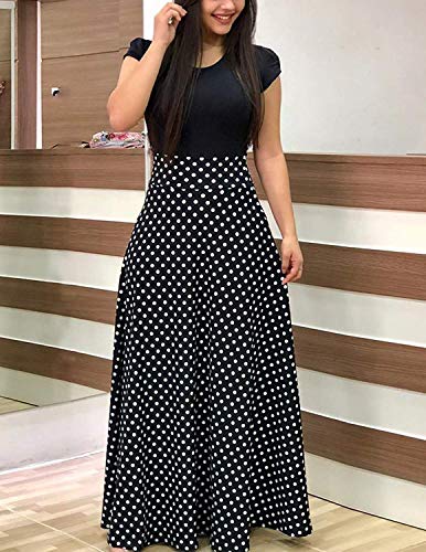 UUAISSO Mujer Vestido Fiesta Largo Manga Larga Floral Print Casual Verano Maxi Vestidos Playa Vacaciones A-Negro-Manga Corta S