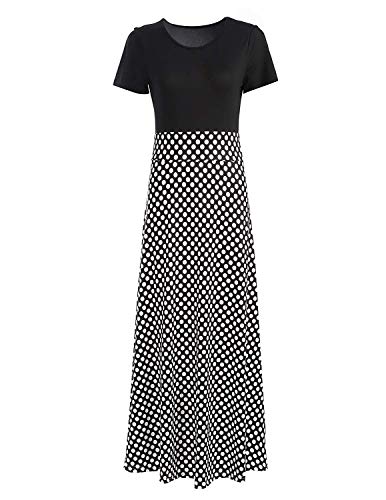 UUAISSO Mujer Vestido Fiesta Largo Manga Larga Floral Print Casual Verano Maxi Vestidos Playa Vacaciones A-Negro-Manga Corta S