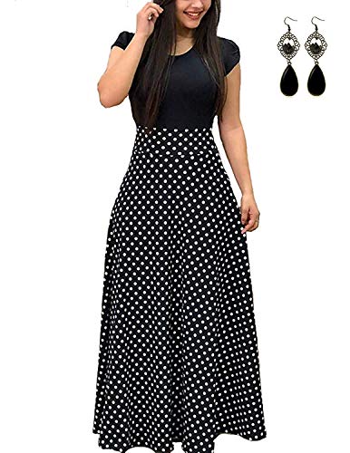 UUAISSO Mujer Vestido Fiesta Largo Manga Larga Floral Print Casual Verano Maxi Vestidos Playa Vacaciones A-Negro-Manga Corta S