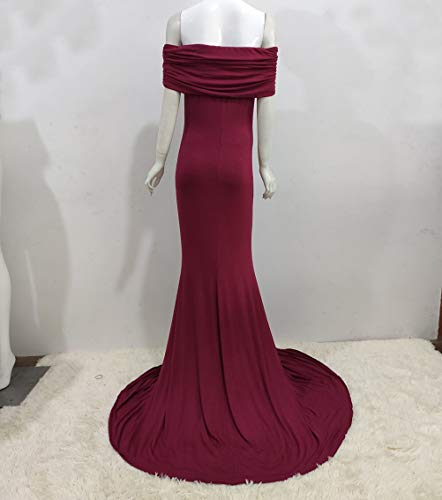 vannawong Vestido de mujer de algodón suave con hombros descubiertos, vestido de sirena para baby shower, fiesta de fotografía, estudio, sesión de fotos, vestido para embarazadas y madres. granate XL
