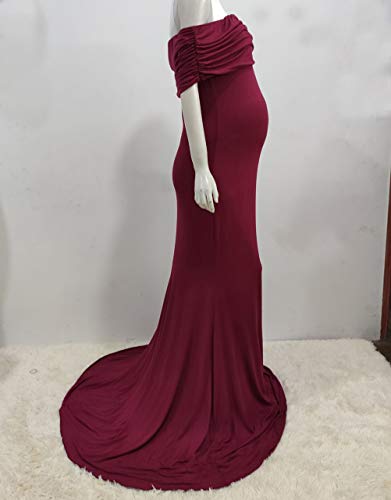 vannawong Vestido de mujer de algodón suave con hombros descubiertos, vestido de sirena para baby shower, fiesta de fotografía, estudio, sesión de fotos, vestido para embarazadas y madres. granate XL