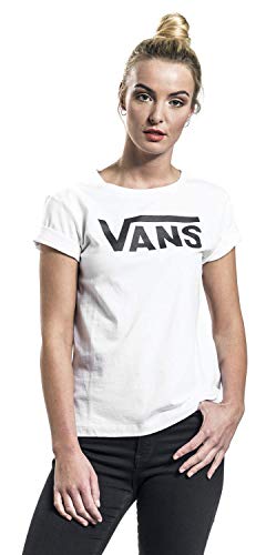 Vans Flying V Crew Camiseta, Blanco (White Black), 8 (Talla del Fabricante: Small) para Mujer