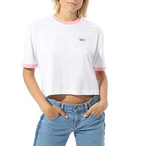 Vans VN0A4OV9YC0 – Camiseta de mujer corta Junior V Boxy blanca Bianco/Rosa S