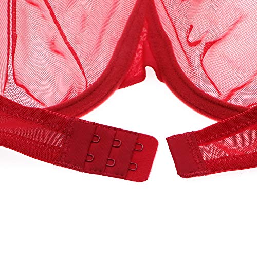 Varsbaby Mujer Ver-a través de Encaje Transparente Bra Everyday Conjuntos de lencería (ES:100B = EU:85B, Rojo Brillante)