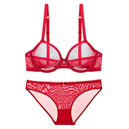 Varsbaby Mujer Ver-a través de Encaje Transparente Bra Everyday Conjuntos de lencería (ES:100B = EU:85B, Rojo Brillante)