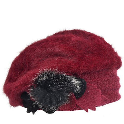 VECRY Mujeres Lana Boinas Angola Gorro Casquete Invierno Sombrero (Burdeos)