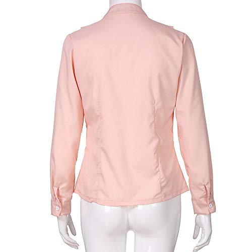 Vectry Blusa para Mujer，De Color Sólido，con Manga Larga，Blusa De Color Liso，con Botones，con Cuello De Pie， Blusa con Volante (Rose, M)