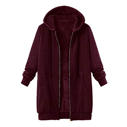Vectry Rebajas Mujer Abrigo con Capucha Sudadera con Capucha Chaqueta con Capucha Abrigo De Peluche Sintético Chaqueta con Cremallera Chaqueta De Gran Talla Abrigo Over Size (z_Burdeos, 2XL)