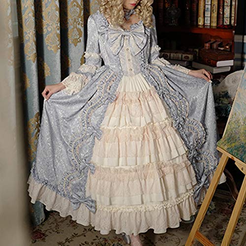 VEKDONE vestido gótico para mujer, cosplay, gótico, victoriano, popelín, renacentista, vestido de princesa Lolita - Azul - Medium