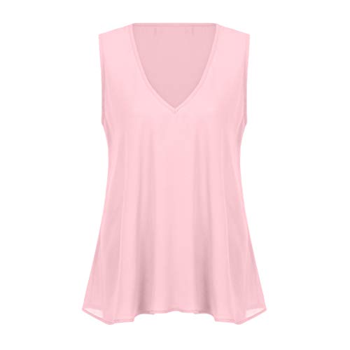 VEMOW Cami Tops Camiseta con Cuello en V para Mujer Camiseta sin Mangas Chaleco de Verano Blusa Talla Grande(Rosado,L)