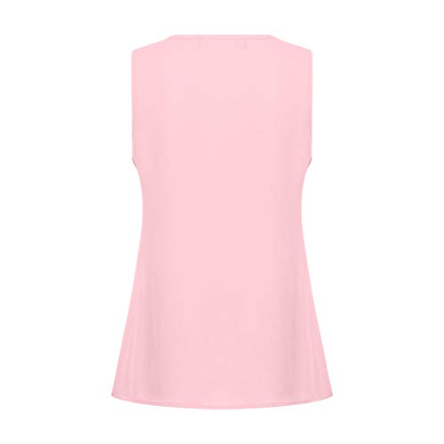 VEMOW Cami Tops Camiseta con Cuello en V para Mujer Camiseta sin Mangas Chaleco de Verano Blusa Talla Grande(Rosado,L)