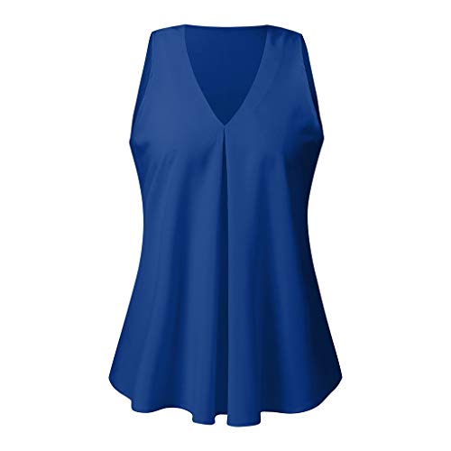VEMOW Cami Tops Camiseta con Cuello en V para Mujer Camiseta sin Mangas Chaleco de Verano Blusa Talla Grande(ZA Armada,XXL)