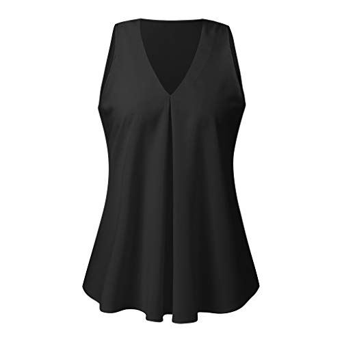 VEMOW Cami Tops Camiseta con Cuello en V para Mujer Camiseta sin Mangas Chaleco de Verano Blusa Talla Grande(ZA Negro,XXL)