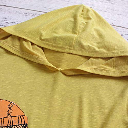 VEMOW Camiseta de Manga Corta con Capucha y Estampado de Dibujos Animados Casual para Mujer tamaño Extra Top Blusa(Amarillo,L)