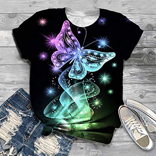 VEMOW Camiseta De Manga Corta Suelta Basica Camisetas con Cuello Redondo para Mujer, Plus Size Moda Animal 3D Impreso Blusa Superior Verano T-Shirt Mujer Blusas Fiesta Casual Top Túnica(C Negro,M)