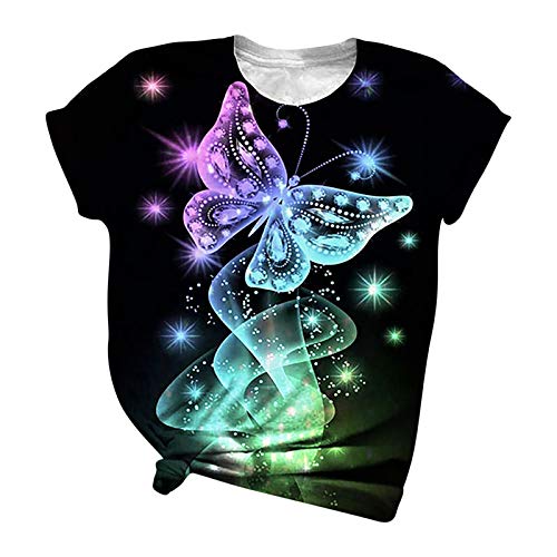 VEMOW Camiseta De Manga Corta Suelta Basica Camisetas con Cuello Redondo para Mujer, Plus Size Moda Animal 3D Impreso Blusa Superior Verano T-Shirt Mujer Blusas Fiesta Casual Top Túnica(C Negro,M)