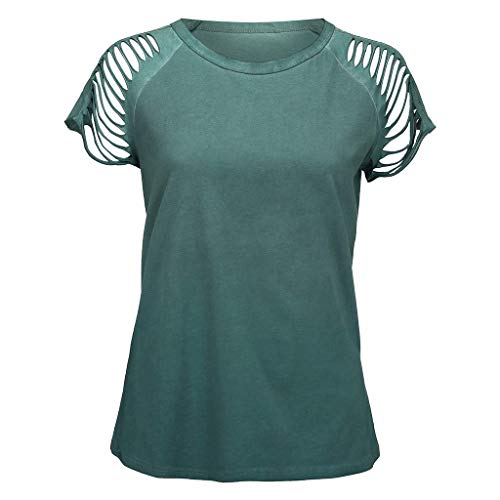 VEMOW Camiseta Mujer Blusas Camisole Corta Manga Corta Sólido con Cuello O Tops(Verde,5XL)
