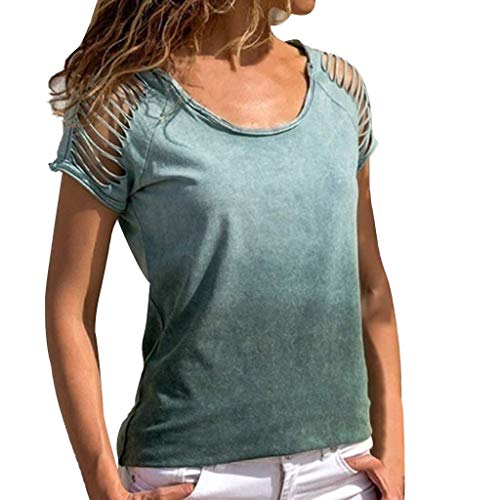 VEMOW Camiseta Mujer Blusas Camisole Corta Manga Corta Sólido con Cuello O Tops(Verde,5XL)