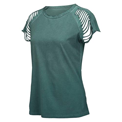 VEMOW Camiseta Mujer Blusas Camisole Corta Manga Corta Sólido con Cuello O Tops(Verde,5XL)
