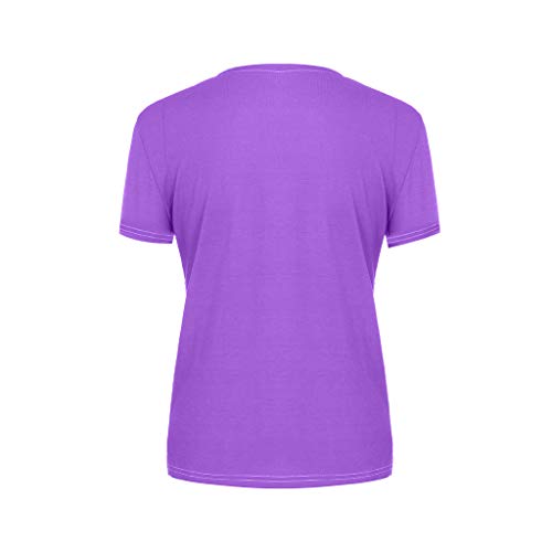 VEMOW Camisetas Moda Mujer Casual Lentejuelas de Manga Corta con Cuello en v Tops Blusa Casual Camiseta(Púrpura,M)